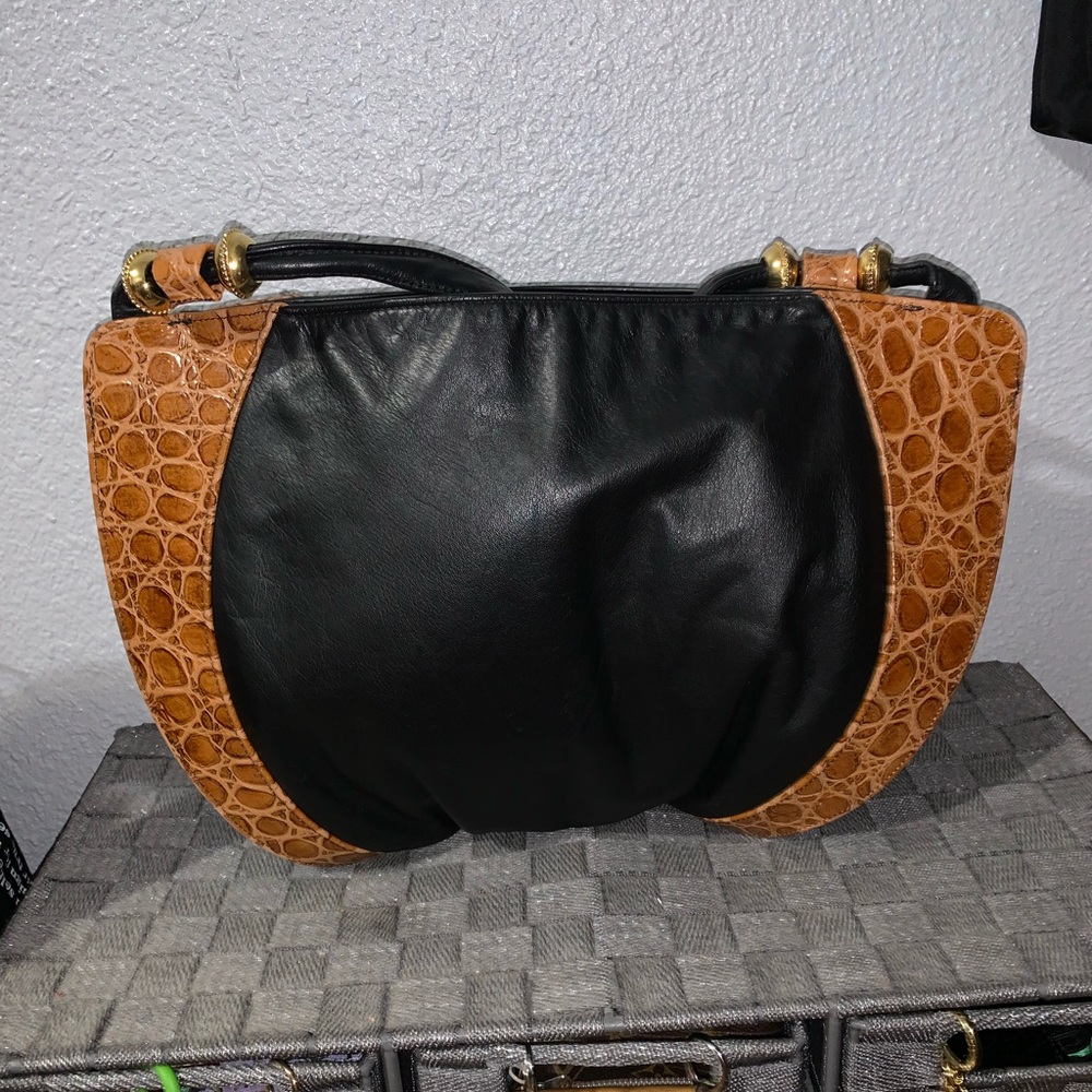 Vintage Elegant Black and Brown Crocodile Women's Bag